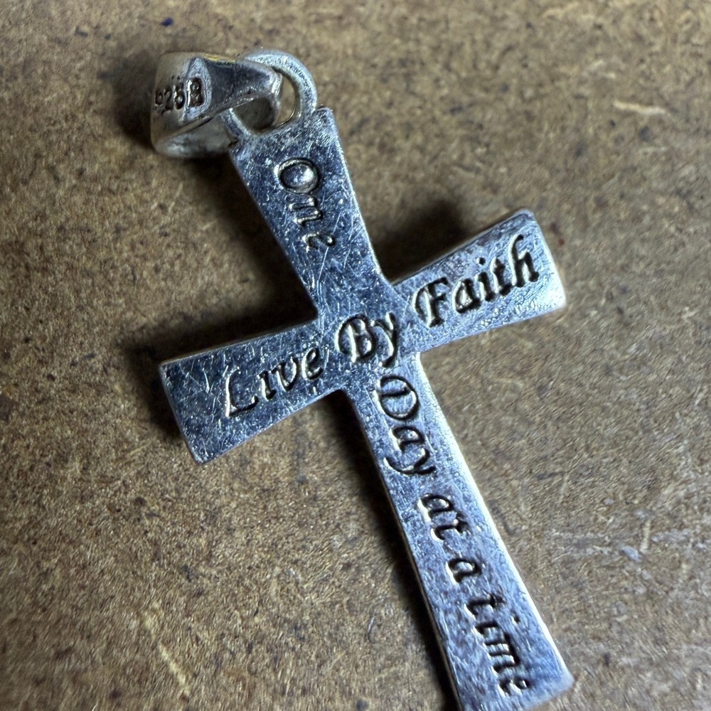 925 Sterling Silver Live By Faith One Day at a Time Cross Pendant Religious